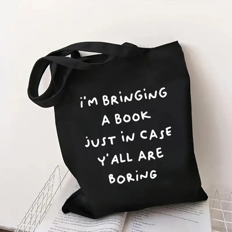 Women'S Bags Very - Çift taraflı baskılı kanvas çanta, siyah