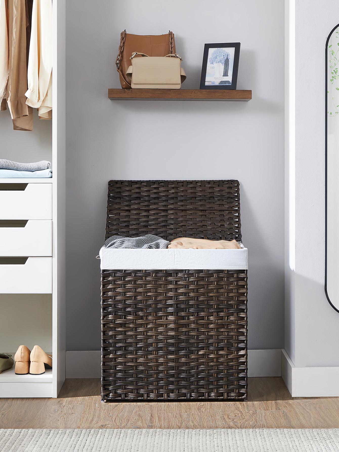 Basket Bag Wicker - 110L Çift Bölmeli Çamaşır Sepeti, Kapaklı,