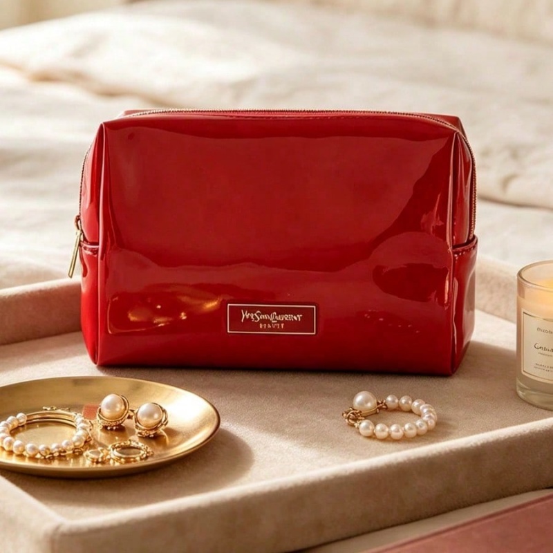 Women Bags Ysl - YSL BEAUTE Kırmızı Suni Deri Makyaj