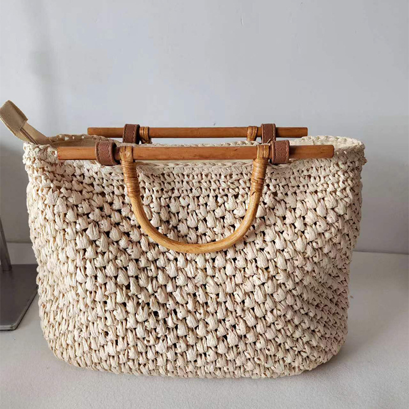 Women Bags Handmade - Ahşap saplı hasır çanta el yapımı