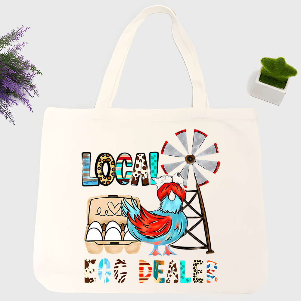 Women Bags Farmers - Tavuk ve yel değirmeni desenli grafik