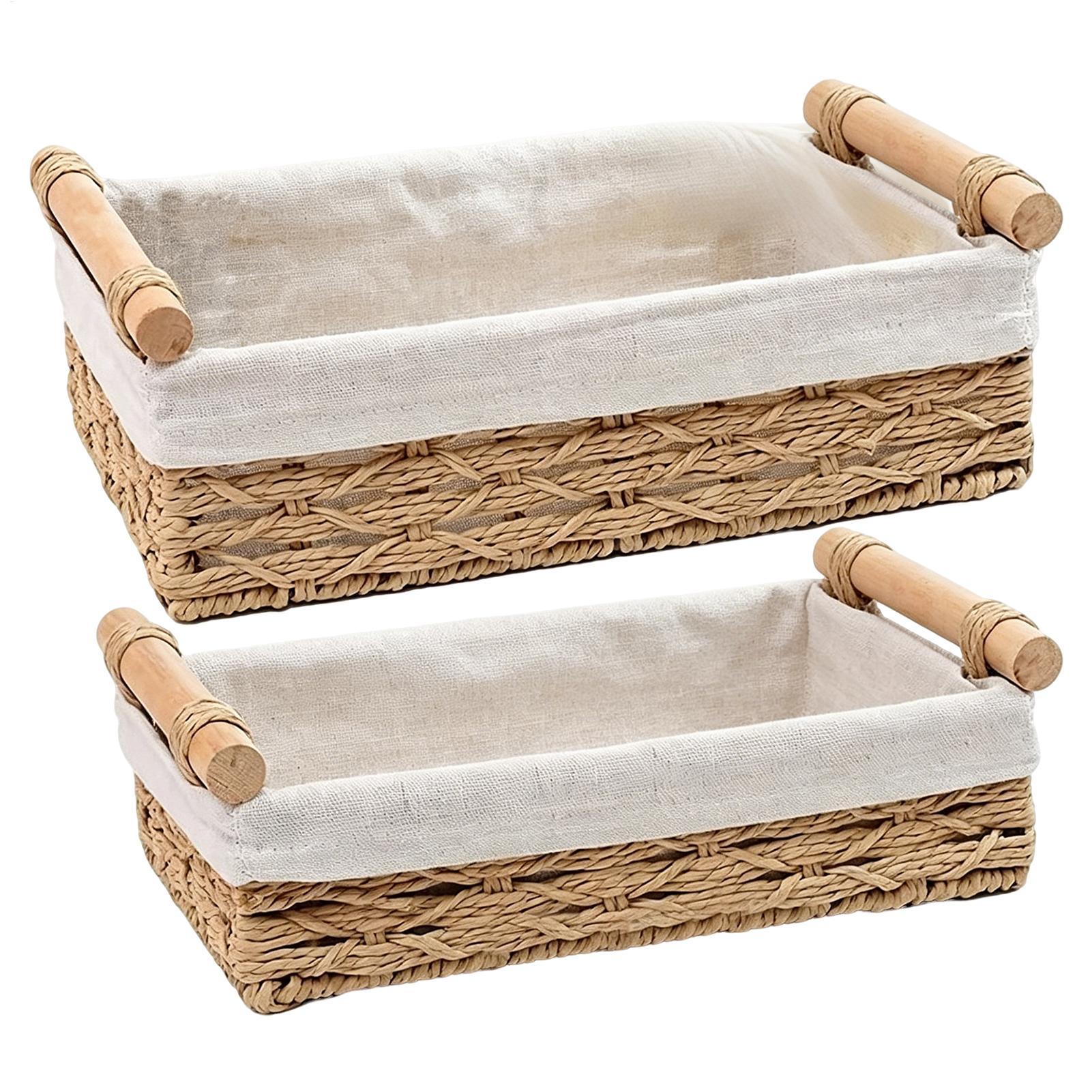 Basket Bag Wicker - Kulplu ve Astarlı Saklama Sepeti, Masaüstü