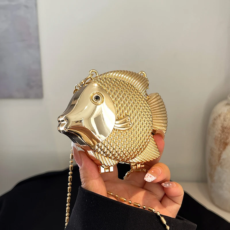 Clutch Bag Evening - Sevimli Küçük Balık Şekli Metal Mini